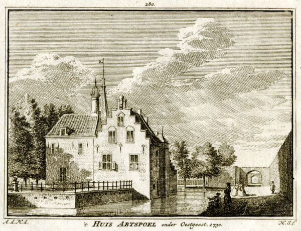 Huis Abtspoel bij Oegstgeest in 1730, uit 'Het verheerlykt Nederland...', afb. 1