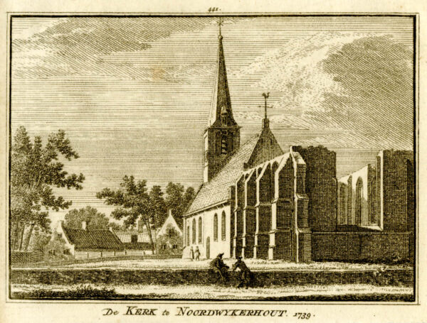 De kerk in Noordwijkerhout in 1739, uit 'Het verheerlykt Nederland...', afb. 1