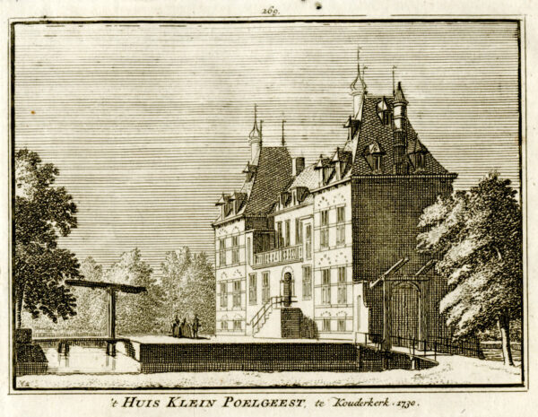 Huis Klein Poelgeest te Koudekerk aan de Rijn in 1730, uit 'Het verheerlykt Nederland...', afb. 1