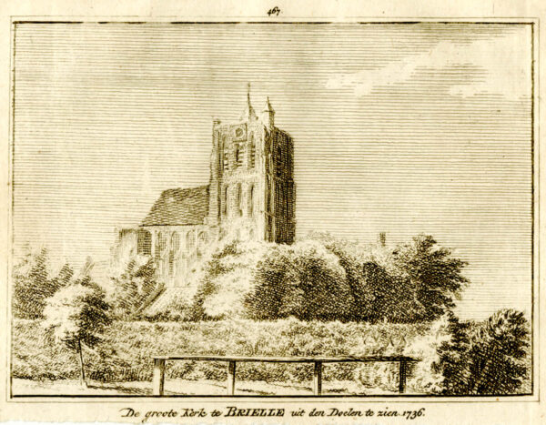 De Grote of Sint-Catharijnekerk in Brielle in 1736, uit 'Het verheerlykt Nederland...', afb. 1