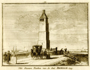De vuurtoren in Brielle in 1749, uit 'Het verheerlykt Nederland...', afb. 1