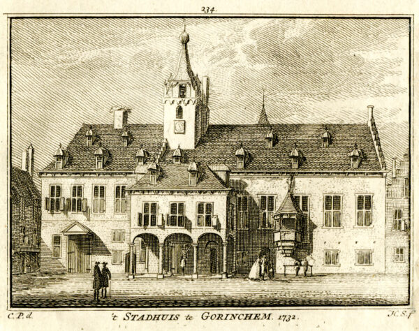 Het stadhuis van Gorinchem in 1732, uit 'Het verheerlykt Nederland...', afb. 1