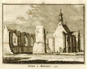 De kerk in Bergen in 1730, uit 'Het verheerlykt Nederland...', afb. 1