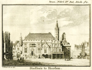 Het stadhuis van Haarlem, in 1742, uit 'Tegenwoordige staat der Vereenigde Nederlanden', afb. 1