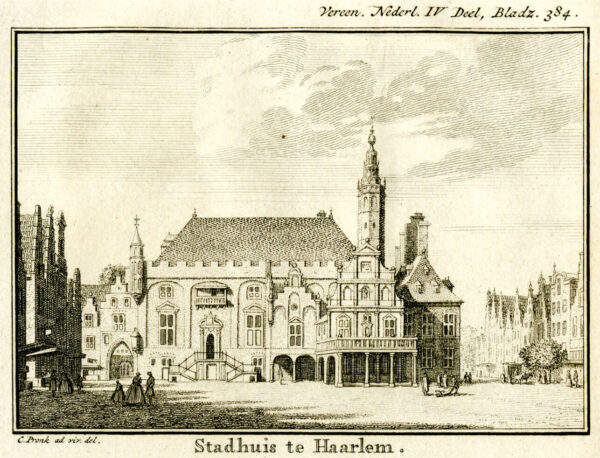 Het stadhuis van Haarlem, in 1742, uit 'Tegenwoordige staat der Vereenigde Nederlanden', afb. 1