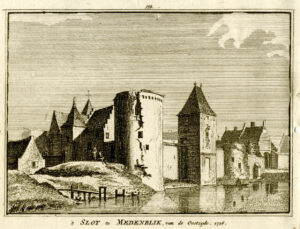 Kasteel Medemblik of Radboud in Medemblik in 1726, uit 'Het verheerlykt Nederland...', afb. 1