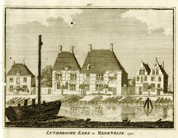 De Evangelisch Lutherse Kerk in Medemblik in 1726, uit 'Het verheerlykt Nederland...', afb. 1