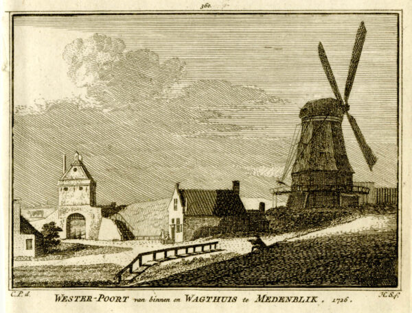 De Westerpoort met wachthuis in Medemblik in 1726, uit 'Het verheerlykt Nederland...', afb. 1