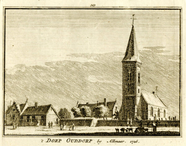 Ouddorp bij Alkmaar in 1726, uit 'Het verheerlykt Nederland...', afb. 1