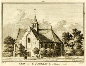 De kerk van Sint Pancras in 1726, uit 'Het verheerlykt Nederland...', afb. 1
