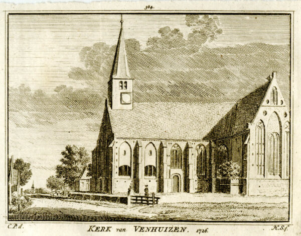 De kerk van Venhuizen in 1726, uit 'Het verheerlykt Nederland...', afb. 1
