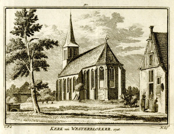 De kerk van Westerblokker in 1726, uit 'Het verheerlykt Nederland...', afb. 1