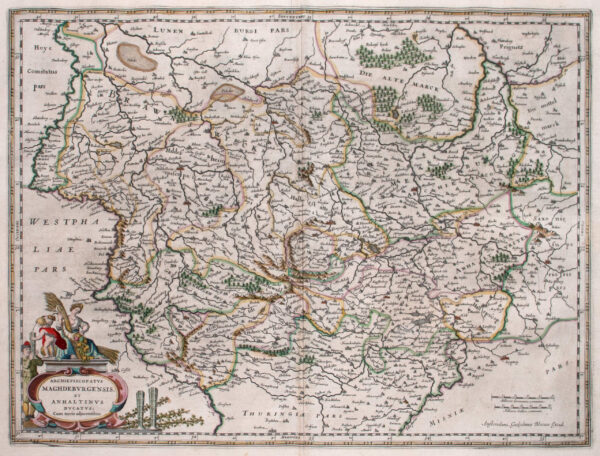Kaart van het Aartsbisdom Magdeburg en het hertogdom Anhalt uit het "Toonneel des Aerdriicx, Ofte Nievwe Atlas..." van Joan en Cornelis Blaeu (1642-43), afb. 1