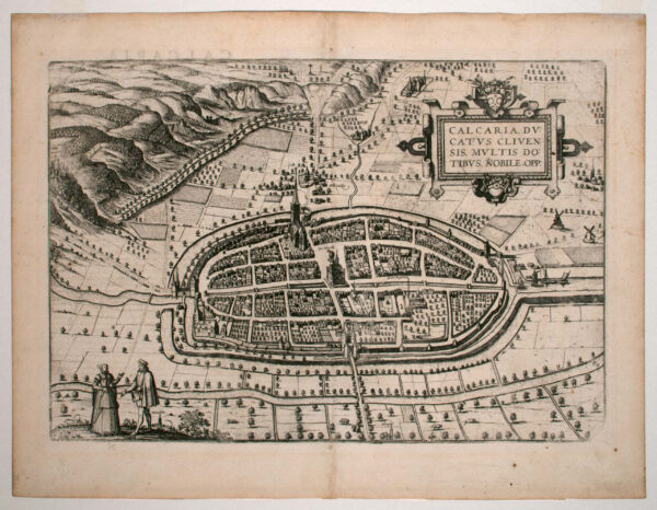 Vogelvlucht aanzicht van de stad Kalkar, uit Civitates Orbis Terrarum (1635 editie), van Frans Hogenberg, zijn zoon Abraham en Georg Braun, afb. 2