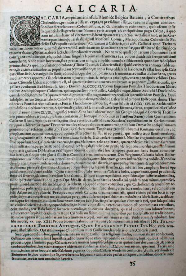 Vogelvlucht aanzicht van de stad Kalkar, uit Civitates Orbis Terrarum (1635 editie), van Frans Hogenberg, zijn zoon Abraham en Georg Braun, afb. 5