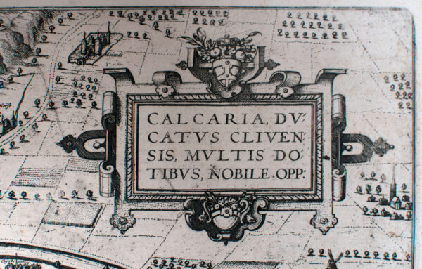 Vogelvlucht aanzicht van de stad Kalkar, uit Civitates Orbis Terrarum (1635 editie), van Frans Hogenberg, zijn zoon Abraham en Georg Braun, afb. 6