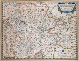 Kaart van het hertogdom Westfalen uit het "Theatrum Orbis Terrarum, sive Atlas novus..." van Willem en Joan Blaeu (1640-55)
