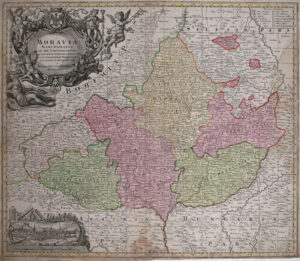 Kaart van het markgraafschap Moravië, door Matthäus Seutter (18e eeuw)
