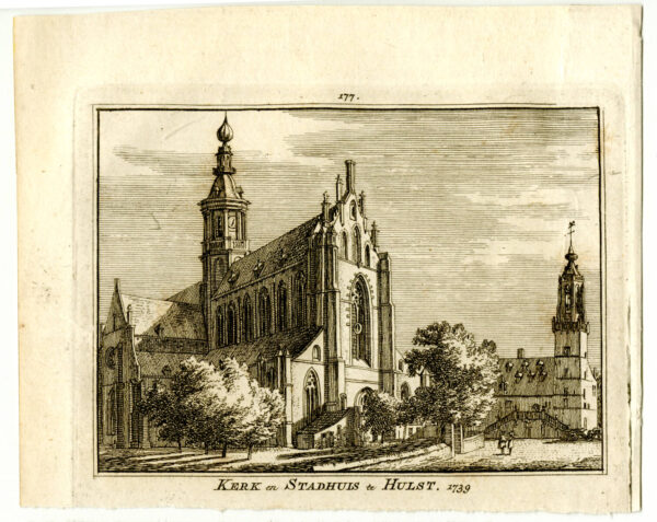 Kerk en stadhuis van Hulst in 1739, uit 'Het verheerlykt Nederland...', afb.2