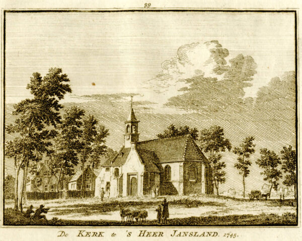 De kerk van Sirjansland in 1745, uit 'Het verheerlykt Nederland...', afb. 1