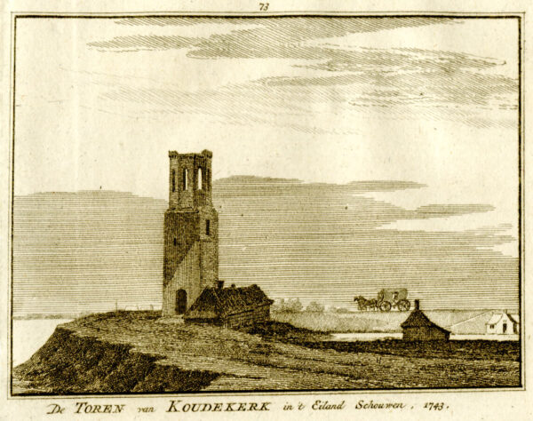 De kerktoren van Koudekerke, in 1743, uit 'Het verheerlykt Nederland...', afb. 1
