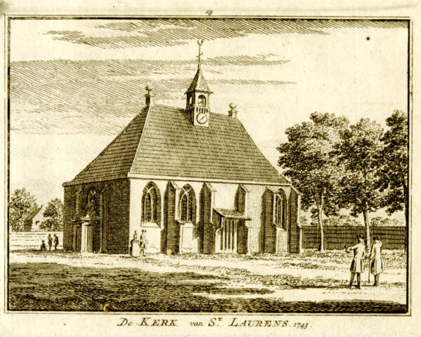 De kerk van Sint Laurens, in 1743, uit 'Het verheerlykt Nederland...', afb. 1