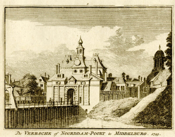 De Veersepoort in Middelburg, in 1743, uit 'Het verheerlykt Nederland...', afb. 1