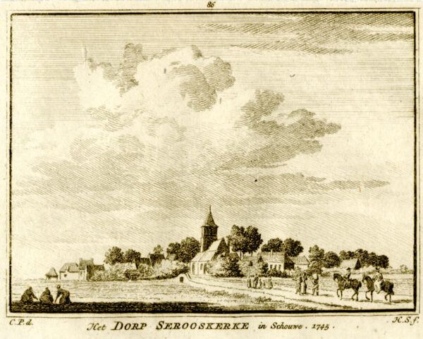Serooskerke op Schouwen-Duiveland, in 1745, uit 'Het verheerlykt Nederland...', afb. 1