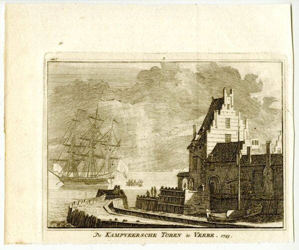 Campveerse Toren in Veere, in 1743, uit 'Het verheerlykt Nederland...', afb. 3