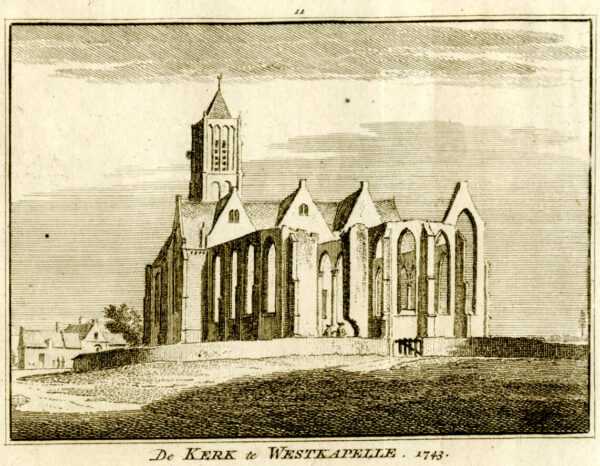 De Sint-Niklaaskerk van Westkapelle, in 1743, uit 'Het verheerlykt Nederland...', afb. 1