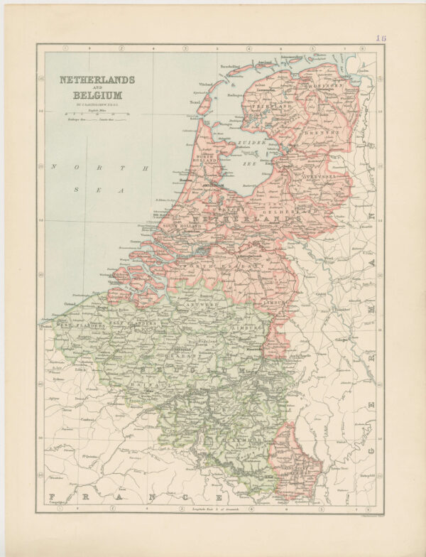 Nederland en België, door de uitgever John Bartholomew in Edinburgh, Afb.1