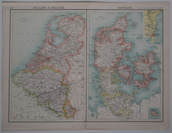 Nederland en België en Denemarken, door de uitgever John Bartholomew in Edinburgh, Afb.1