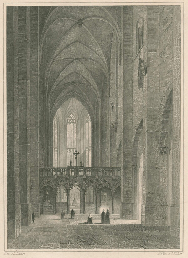 Interieur van van de Liebfrauenkirche in Oberwesel, in Rijnland-Palts, uit 'Der Rhein und die Rheinlande ... Von Mainz bis Köln', afb.1