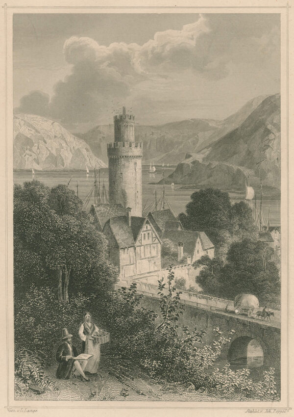 De Ochsenturm en omgeving in Oberwesel, in Rijnland-Palts, uit 'Der Rhein und die Rheinlande ... Von Mainz bis Köln', afb.1