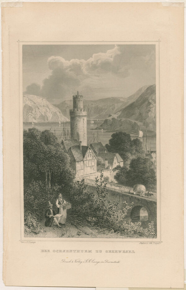 De Ochsenturm en omgeving in Oberwesel, in Rijnland-Palts, uit 'Der Rhein und die Rheinlande ... Von Mainz bis Köln', afb.2