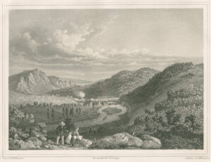 Salinental bij Bad Kreuznach, in Rijnland-Palts, tekening en staalgravure door E. Willmann, Afb.1
