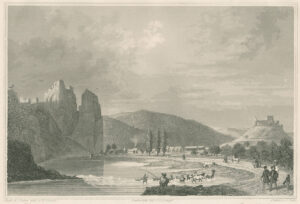 Salinental bij Bad Kreuznach, in Rijnland-Palts, tekening door E. Cauer en staalgravure door F.Foltz, Afb.1